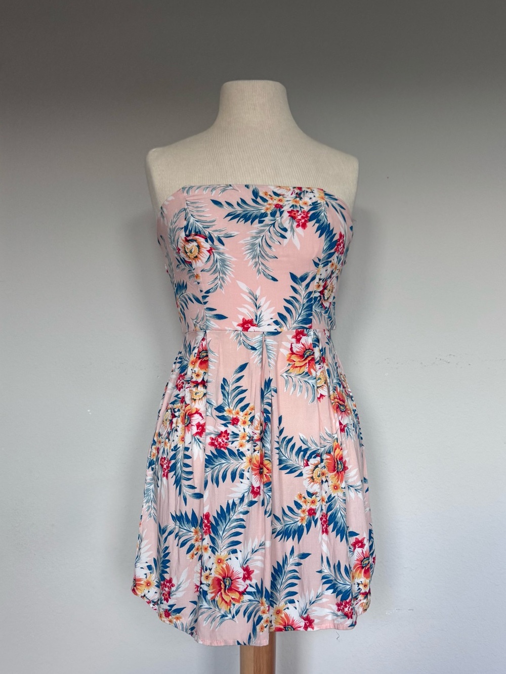 Pink Strapless Floral Summer Dress